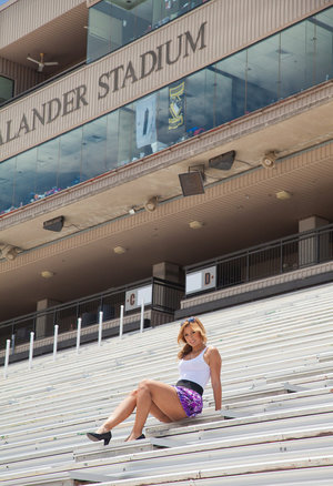 18 year old cutie Stella May gets undressed before riding on top POV style